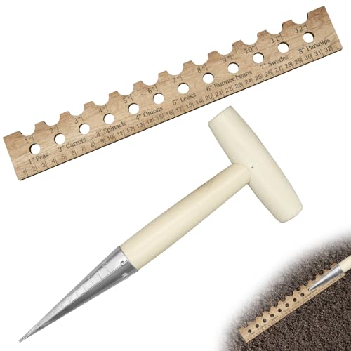 Hand Dibber Garden Tool Samen-Pflanzwerkzeug Set, pikierstab, zwiebelpflanzer, konischer Samen Dibber und hölzernes Samen Abstandslineal mit Löchern für präzises von CANIPHA