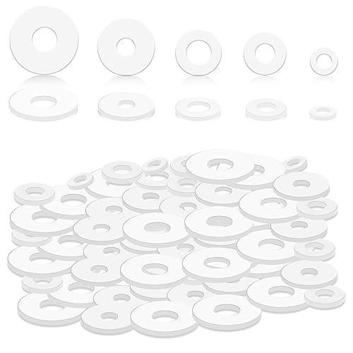 120 Stück Gummi Unterlegscheiben Kit, 12/18/20/25/30mm Gummi flache Unterlegscheibe Heavy Duty Gummi Unterlegscheiben für Bolzen, für Schrauben Haushalt Sanitär Armaturen Glas Dusche Tür (weiß) von CANIPHA