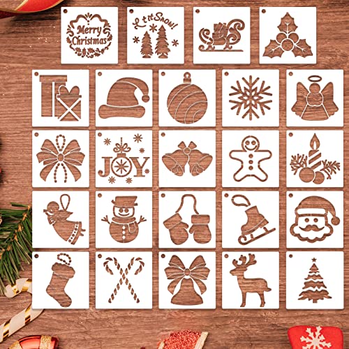 24 Pcs Weihnachten Schablonen für Malerei auf Holz, kleine Weihnachten Schablonen wiederverwendbare Schneeflocke Weihnachtsmann Weihnachtsbaum Zeichnung Malerei Schablonen (3x3 Zoll) von CANIPHA