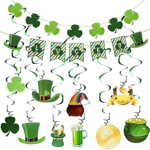 34Pcs Shamrock St. Patricks Day Dekorationen, St. Patricks Day-Ornamente für den Baum, enthält Glücksbanner, Kleeblatt-Ziehflagge, hängende Wirbel-Kleeblatt-Ornament, für irische Feiertagsparty 34Pcs Shamrock St. Patricks Day Dekorationen, St. Patricks Day-Ornamente für den Baum, enthält Glücksbanner, Kleeblatt-Ziehflagge, hängende Wirbel-Kleeblatt-Ornament, für irische Feiertagsparty von CANIPHA