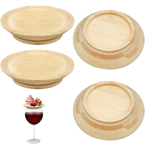 4 Stück Weinglas Charcuterie Topper, Weinglas Topper Holz, Weinglas Wurstwarenbrett, Holztrinkdeckel, Weinglas Aufsatz, Untersetzer für Party, Wine Glass charcuterie Topper von CANIPHA