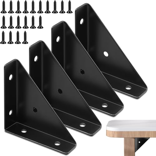 4Pcs Corner Brace Brackets Eckhalterung, schwarze Winkelhalterung, Eckhalterung aus Metall, dreieckige Eckregalhalterung 66 mm × 66 mm Eckstreben für Tisch, Schrank und Bett mit Schrauben von CANIPHA