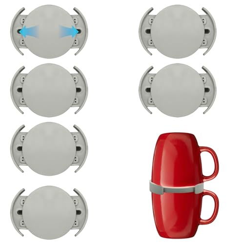 6-teiliger Kaffeetassen-Stapler, verstellbarer Kaffeetassen-Stapler, Tassen-Organizer für Küchenschränke, stapelbarer Kaffeetassen-Organizer für Schrankregal, erweiterbarer Tassen-Stapler (grau) von CANIPHA