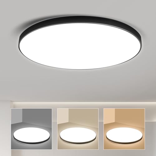 CANMEIJIA Deckenleuchte LED Deckenlampe Dimmbar Flach Lampe Wohnzimmer 24W 3000K/4000K/6500K IP44 Modern Deckenleuchten Schlafzimmer für Badezimmer Wohnzimmer Kinderzimmer Flur Küchenlampe von CANMEIJIA