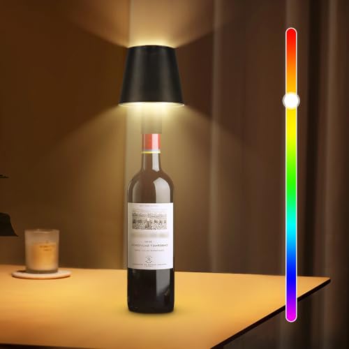 CANMEIJIA LED Tischleuchte, Tragbare Flaschenleuchte RGB mit 5200 mAh Akku, Flaschenlampe Dimmbare 7.5W, Tischlampe IP54 Aufladbar Flaschenlicht für Innen/Außen, Familie, Restaurant, Bar (Schwarz) von CANMEIJIA