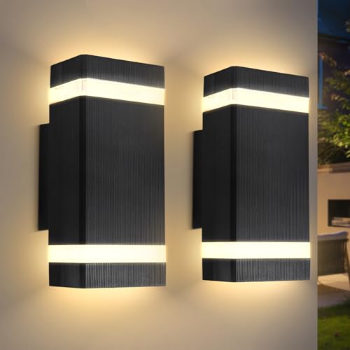 CANMEIJIA LED Wandleuchte, Außenwandleuchten IP65 Wasserdicht Außenleuchten Veranda Licht Haustür Lampe Modern Aluminium Schwarz 3000K Inklusive 4 * 6W GU10 für Garten Flur Bad etc（2PCS） von CANMEIJIA