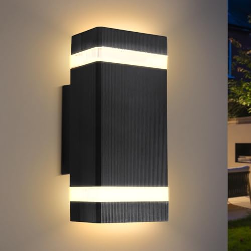 CANMEIJIA LED Wandleuchte, Außenwandleuchten IP65 Wasserdicht Außenleuchten Veranda Licht Haustür Lampe Modern Aluminium Schwarz 3000K Inklusive 2 * 6W GU10 für Garten Flur Bad etc von CANMEIJIA