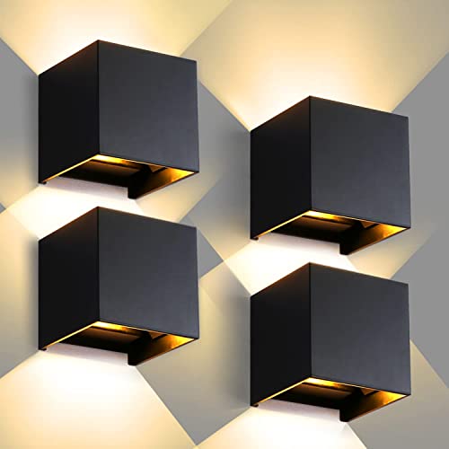 CANMEIJIA LED Wandleuchte Innen LED Wandlampe 3000K 12W Außenwandleuchte 4 Pieces IP65 Auf und ab Einstellbarer Lichtstrahl für Schlafzimmer Wohnzimmer Garten Korridor Balkon Badezimmer, Schwarz von CANMEIJIA