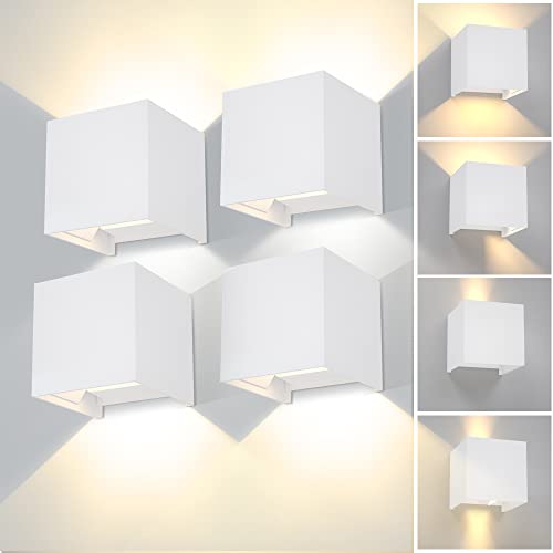 CANMEIJIA LED Wandleuchte Innen Wandlampe 3000K Warmweiß 12W LED Außenwandleuchte 4 Pcs IP65 Wandbeleuchtung Up Down Wandleuchten Aussen für Schlafzimmer Wohnzimmer Garten Korridor Balkon, Weiß von CANMEIJIA