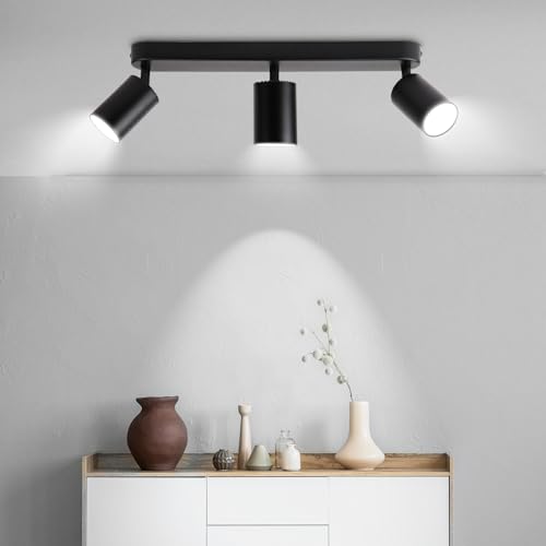 CANMEIJIA Led Deckenstrahler GU10 Deckenlampe Spot Deckenleuchte 3 Flammig Rechteck Lampe Wohnzimmer Schwenkbar 350° Deckenleuchte Geeignet FüR Wohnzimmer/KüChe/Flur Schwarz (Ohne Leuchtmittel) von CANMEIJIA