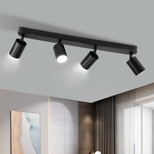 CANMEIJIA Led Deckenstrahler GU10 Deckenlampe Spot Deckenleuchte 4 Flammig Rechteck Lampe Wohnzimmer Schwenkbar 350° Deckenleuchte Geeignet Für Wohnzimmer/KüChe/Flur Schwarz (Ohne Leuchtmittel) von CANMEIJIA
