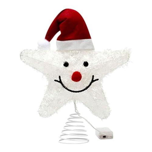 CANNXI Festlicher Weihnachtsbaumschmuck LED Leuchtender Stern mit lächelndem Gesicht und Nikolausmütze Christbaumspitzen von CANNXI