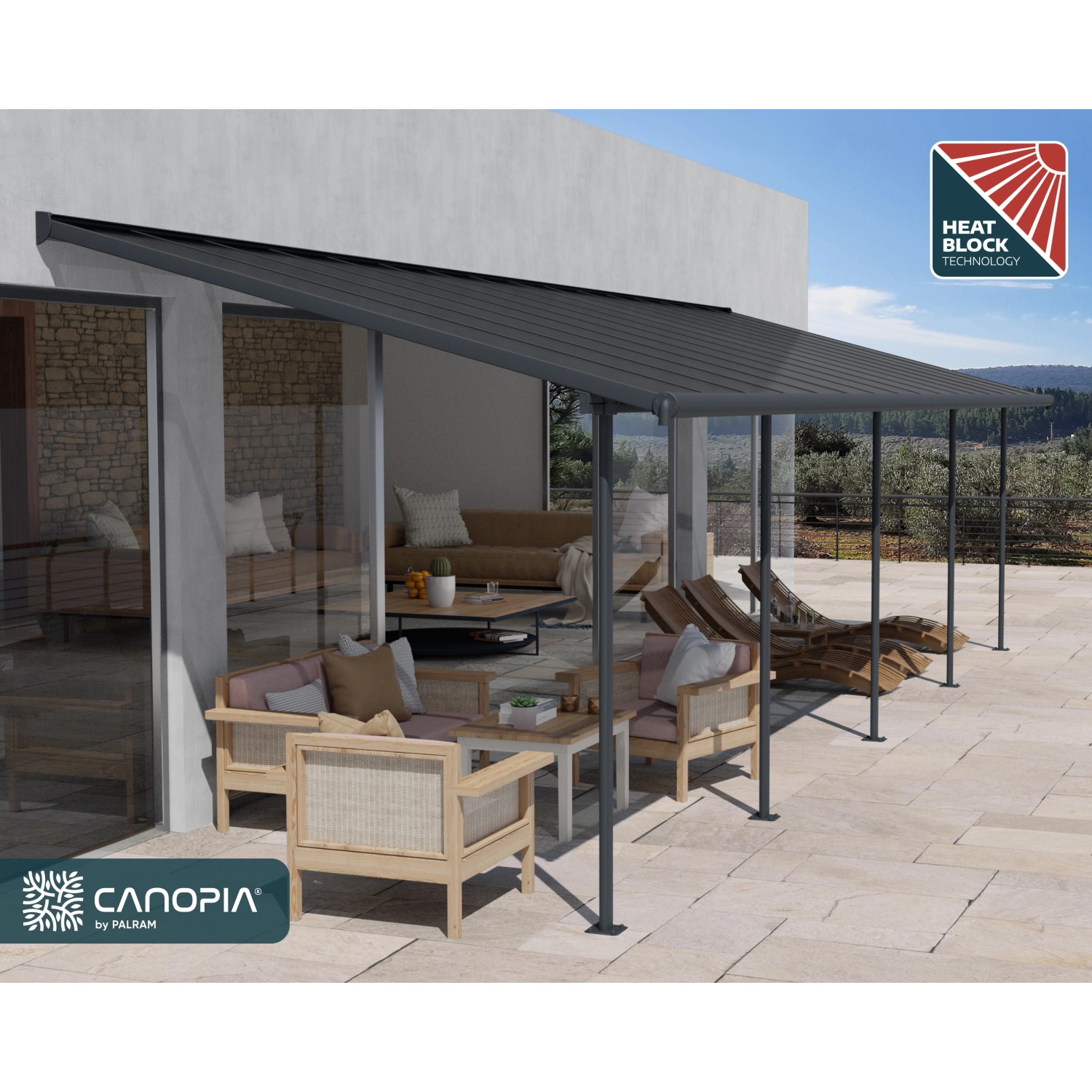 Palram - Canopia  Capri 3 x 8.6 Terrassenüberdachung Anthrazit Bronze VerGlasung von CANOPIA by PALRAM