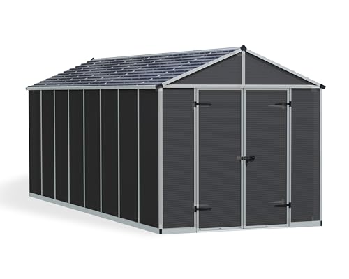 Canopia by Palram Gerätehaus Garten Rubicon 8x20 Geräteschuppen Metall 237 x 602cm Anthrazit Polycarbonatplatten rostbeständig UV-Schutz von CANOPIA