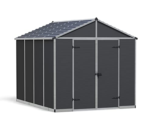 Canopia by Palram Gerätehaus Rubicon 8x10 Geräteschuppen Metall 237x303x235 cm Grau Polycarbonatplatten rostbeständig UV-Schutz von CANOPIA