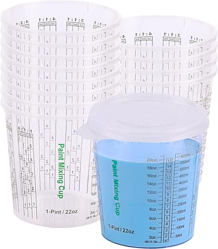 CANOPUS Mehrzweck Lackmischbecher Mit Deckel für Farbe, Polyester, Epoxid und Harz, 650ml (12er Packung) Plastikbecher, Kunststoff Messbecher mit 3 Deckel, Labor und Malerei Zubehör, Paint Mixing von CANOPUS