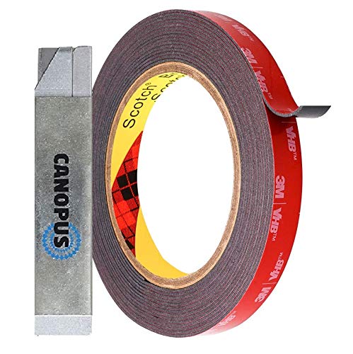 CANOPUS Profi VHB 5952 Doppelseitiges Klebeband Extra Stark, Wasserdicht klebeband (12,5mm x 3m), Schwerlast Wasserfest Montageklebeband für LED-Streifen, Wohnkultur, Schwarz von CANOPUS