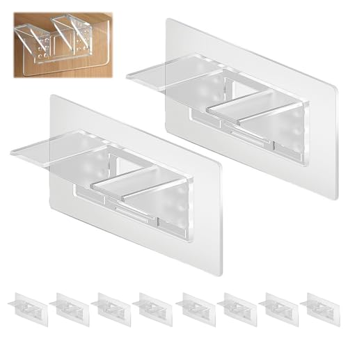 10 Stück Klebehaken Träger Selbstklebend Regalbodenträger Transparent Regalträger Regalhalter aus Acryl Verstärktes Design ohne Bohren Unsichtbare Zahnspange für Kleiderschrank Einlegeböden von CANRNYACBZ