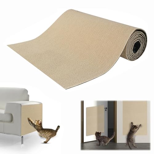Katzen kratzbrett 200 × 40 cm kratzmatte selbstklebend kratzpappe für Katzen Ratzfestes kratzschutz Sofa Katze Katzen kletterwand DIY kratzteppich Katze Antikratz Wand Ecke Möbel. (Khaki) von CANRNYACBZ