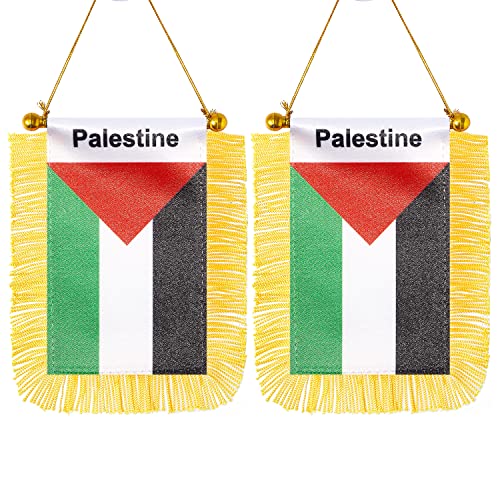 CANTENDO 2 Stück Palästina-Fenster-Hängeflagge, Mini-Palästinenser-Autofahne mit Stange, Quaste, Saugnapf, Rückspiegel-Dekoration (7,6 x 12,7 cm) von CANTENDO