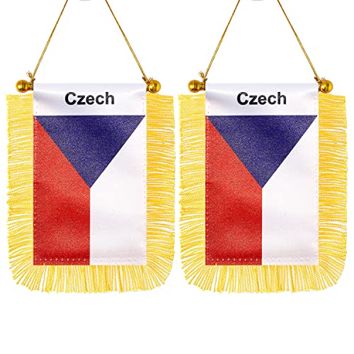CANTENDO 2 Stück Tschechische Republik Fenster hängende Flagge, Mini Tschechische Republik Autofahne mit Stange Quaste Saugnapf Rückspiegel Dekoration (7,6 x 12,7 cm) von CANTENDO