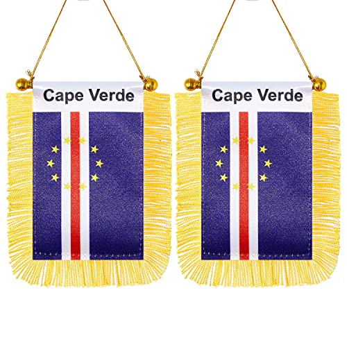 CANTENDO 2 Stück Umhang Verde Fenster hängende Flagge, Mini-Umhang Verdean Autofahne mit Stange Quaste Saugnapf Rückspiegel Dekoration (7,6 x 12,7 cm) von CANTENDO