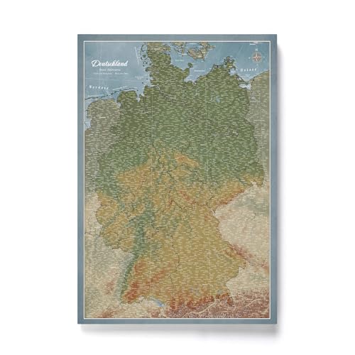 CANVASCALE Canvas Deutschlandkarte mit Pinnwand Kork zum Pinnen der Reiseziele - Wanddeko für Jeden Raum - Hochwertige Leinwand Bilder mit Deutschlandkarte (150x100 cm, Muster 8) von CANVASCALE