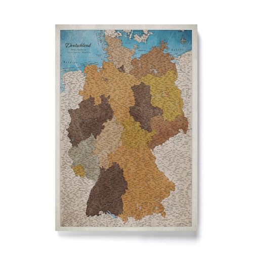 CANVASCALE Canvas Deutschlandkarte mit Pinnwand Kork zum Pinnen der Reiseziele - Wanddeko für Jeden Raum - Hochwertige Leinwand Bilder mit Deutschlandkarte (70x50 cm, Muster 10) von CANVASCALE