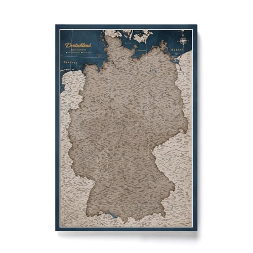 CANVASCALE Canvas Deutschlandkarte mit Pinnwand Kork zum Pinnen der Reiseziele - Wanddeko für Jeden Raum - Hochwertige Leinwand Bilder mit Deutschlandkarte (70x50 cm, Muster 13) von CANVASCALE