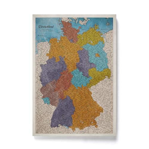 CANVASCALE Canvas Deutschlandkarte mit Pinnwand Kork zum Pinnen der Reiseziele - Wanddeko für Jeden Raum - Hochwertige Leinwand Bilder mit Deutschlandkarte (70x50 cm, Muster 2) von CANVASCALE