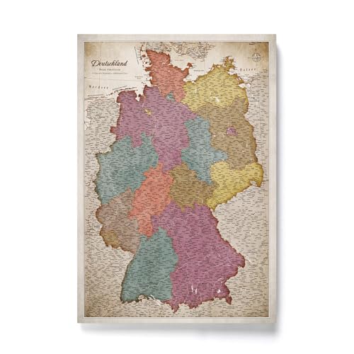 CANVASCALE Canvas Deutschlandkarte mit Pinnwand Kork zum Pinnen der Reiseziele - Wanddeko für Jeden Raum - Hochwertige Leinwand Bilder mit Deutschlandkarte (70x50 cm, Muster 5) von CANVASCALE