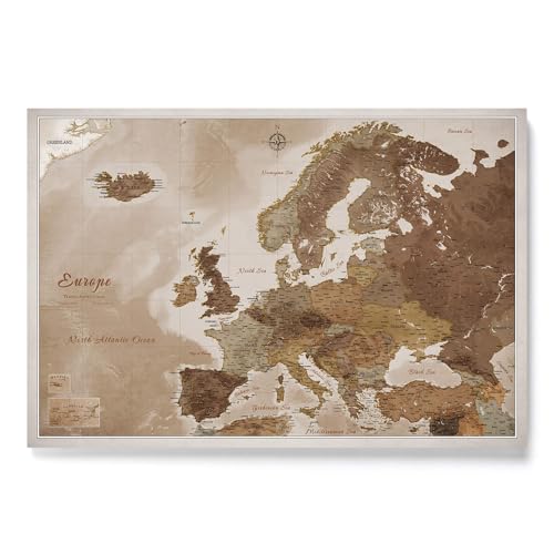 CANVASCALE Canvas Europakarte mit Pinnwand Kork zum Pinnen der Reiseziele - Wanddeko für Jeden Raum - Hochwertige Leinwand Bilder mit Europakarte (70x50 cm, Muster 17) von CANVASCALE