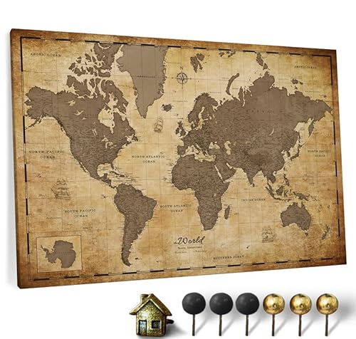 Hochwertige Canvas Weltkarte mit Kork-Pinnwand - Englische Beschriftung - Dekorative Wanddeko für alle Zimmer - Leinwandbilder mit Weltkarte Motiv (120x80 cm, Muster 1) von CANVASCALE