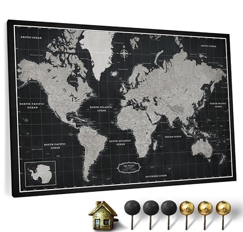 Hochwertige Canvas Weltkarte mit Kork-Pinnwand - Englische Beschriftung - Dekorative Wanddeko für alle Zimmer - Leinwandbilder mit Weltkarte Motiv (70x50 cm, Muster 7) von CANVASCALE