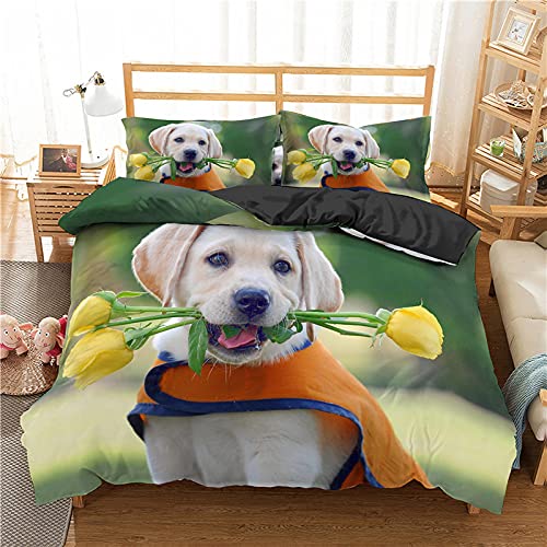 Bettwäsche 200x200 DunkelgrüNer Labrador Weich Bettwäsche-Set Hochwertig Bettbezüge mit Reißverschluss - Bettwäsche Set mit 2 Kissenbezüge 80cm x 80 cm von CANWEN