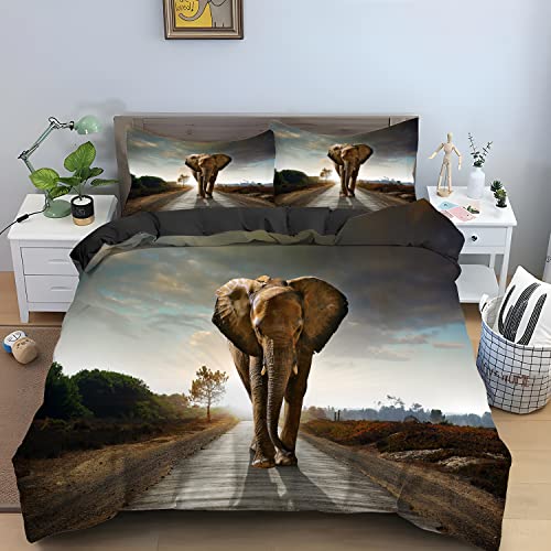 CANWEN Bettwäsche 200x200 Elefant Dunkelgrau Weich Bettwäsche-Set Hochwertig Bettbezüge mit Reißverschluss - Bettwäsche Set mit 2 Kissenbezüge 80cm x 80 cm von CANWEN