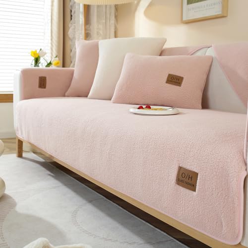 CANYUE Lambswool Sofabezug 1 2 3 4 Sitzer, Weicher Couchbezug L Form, Ecksofa Sofa überzug Pets Dog Couch überzug Anti-rutsch Sofaschutz (Pink,110x160cm) von CANYUE