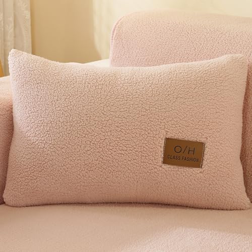 CANYUE Lambswool Sofabezug 1 2 3 4 Sitzer, Weicher Couchbezug L Form, Ecksofa Sofa überzug Pets Dog Couch überzug Anti-rutsch Sofaschutz (Pink,45 * 45cm Pillowcase) von CANYUE