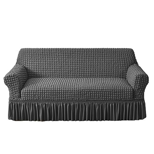CANYUE Sofabezug, einfach anzubringen, universal, hochdehnbar, strapazierfähig, Möbelschutz mit Rock, Landhausstil (dunkelgrau, Quad 235–300 cm) von CANYUE