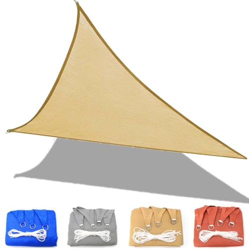 CANYUE Sonnensegel Dreieckig 1x1x1m Beige Premium HDPE Gewebe Sonnenschutz Windschutz Stabil Schattenspender Garten Balkon Terrasse Inkl Befestigungsseile von CANYUE