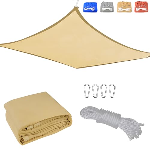 CANYUE Sonnensegel Rechteck 1x1m Premium HDPE Gewebe Sonnenschutz Schattenspender Garten Balkon Terrasse Inkl Befestigungsseile Beige von CANYUE