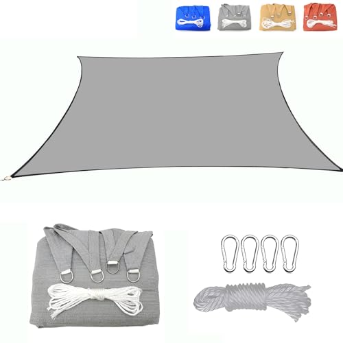 CANYUE Sonnensegel Rechteck 3x5m Premium HDPE Gewebe Sonnenschutz Schattenspender Garten Balkon Terrasse Inkl Befestigungsseile Grau von CANYUE