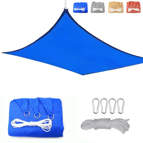 CANYUE Sonnensegel Rechteck 4x4m Premium HDPE Gewebe Sonnenschutz Schattenspender Garten Balkon Terrasse Inkl Befestigungsseile Blau von CANYUE