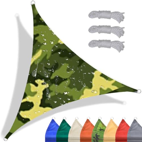 CANYUE Sonnensegel Wasserdicht Dreieckig 2.4x2.4x2.4m Sonnenschutz Wasserabweisend Premium Polyester Mit UV Schutz Für Balkon Garten Terrasse Camouflage Pattern von CANYUE