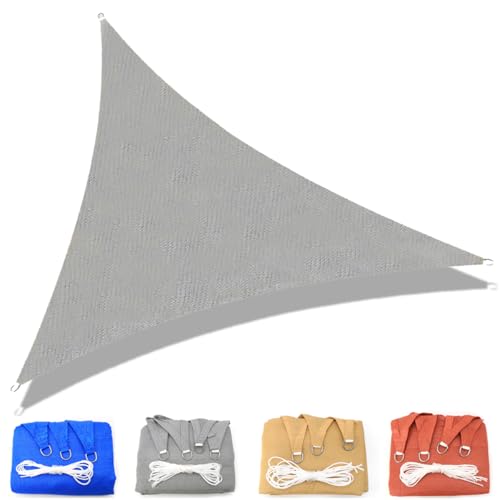 CANYUE Sonnensegel dreieckig 1x1x1m Grau Premium HDPE Gewebe Sonnenschutz Windschutz stabil Schattenspender Garten Balkon Terrasse inkl Befestigungsseile von CANYUE