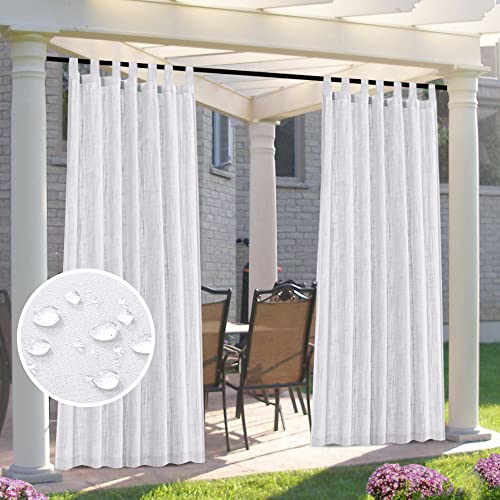 Outdoor Vorhänge Wasserdicht Dicke Leinenvorhänge Outdoor Divider Privatsphäre Hinzugefügt Lichtfilterung Porch Dekor Mit Abnehmbarem Selbstklebendem Tab-Top (132 x 241 cm,Weiß) von CANYUE