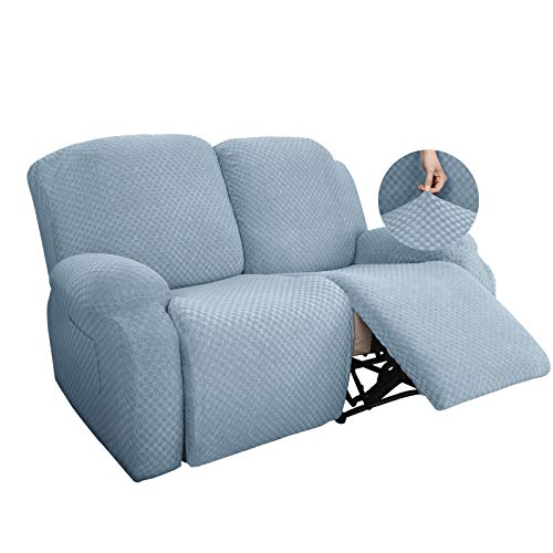 Stretch-Bezug für Liegestuhl, 2-Sitzer-Liegestuhl, weich, rutschfest, mit elastischem Boden, Möbelschutz mit Seitentasche (hellblau) von CANYUE