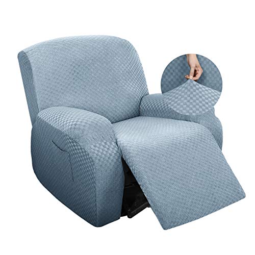 Stretch-Bezug für Liegestuhl, 4 Stück, weicher Liegestuhl, rutschfest, mit Seitentasche, Möbelschutz für Wohnzimmer (hellblau) von CANYUE