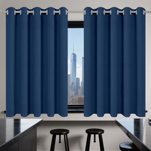 CAOBAOF Gardinen mit Kräuselband 100 x 270 cm Thermo Vorhang Gegen Kälte Und Hitze Blickdichte Vorhänge Verdunklungsvorhänge mit Ösen, Waschbar für Jedes Fenster, Dunkelblau von CAOBAOF