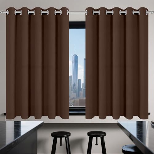 CAOBAOF Gardinen mit Kräuselband 130 x 140 cm Thermo Vorhang Gegen Kälte Und Hitze Blickdichte Vorhänge Verdunklungsvorhänge mit Ösen, Waschbar für Jedes Fenster, braun von CAOBAOF